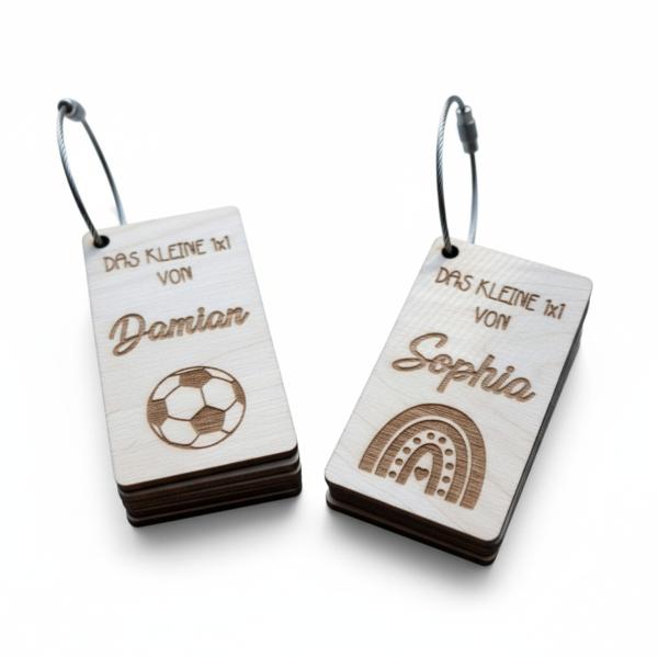 1x1 Lernkarten aus Holz mit Schlüsselring – Lernhilfe für Schulkinder.